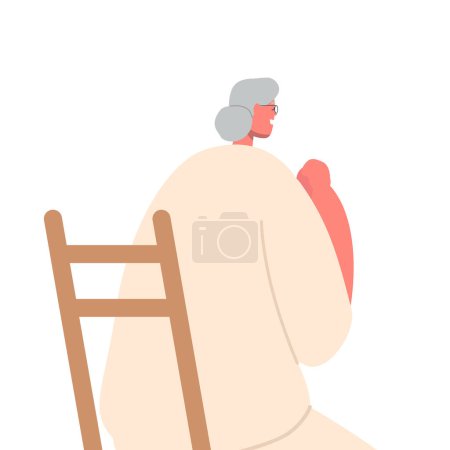 Illustration for Devout Senior Woman Engages In Prayer, Displaying Reverence And Faith, Seeking Solace And Guidance From A Higher Power. Old Character Isolated On White Background. Cartoon People Vector Illustration - Royalty Free Image