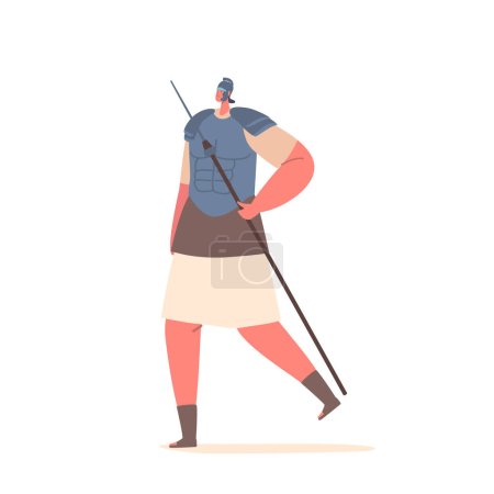 Poderoso y disciplinado, el soldado romano vestido de armadura, agarrando su lanza con firmeza. Un símbolo de fuerza militar y guerra estratégica, fuerza, coraje. Dibujos animados Gente Vector Ilustración