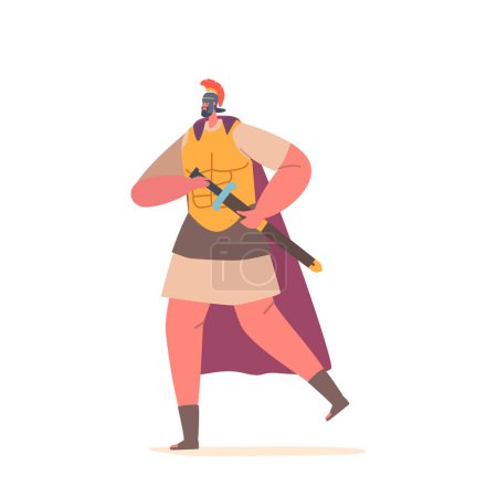 Illustration for Roman Soldier Character. Trained Fighter In Sandals And Helmet, Armed With Sword, Fiercely Loyal To The Empire, Defending The Borders Against Enemies. Cartoon People Vector Illustration - Royalty Free Image