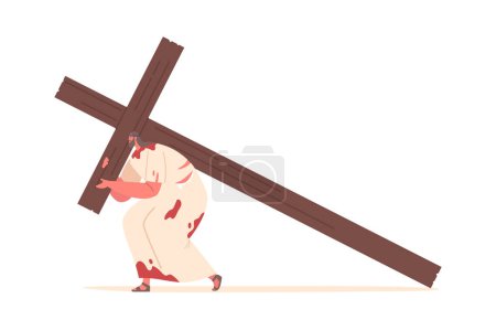 Ilustración de Carácter de Jesucristo cargado con el peso de la cruz, camina con determinación, encarnando el sacrificio, el amor y el último acto de redención para la humanidad. Dibujos animados Gente Vector Ilustración - Imagen libre de derechos
