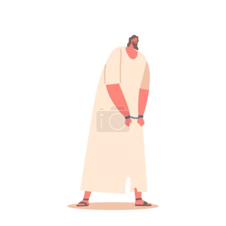 Illustration for Jesus Character Wearing Shackles Represents The Unjust Suffering And Oppression He Endured. It Symbolizes His Sacrifice And The Strength He Showed In The Face Of Adversity. Cartoon People Illustration - Royalty Free Image