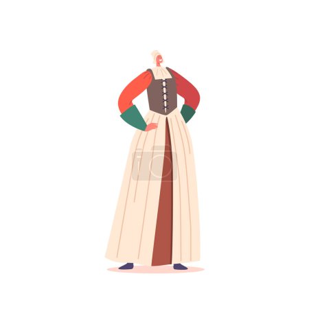 Ilustración de Personaje de mujer vestida con un traje campesino renacentista, adornada con tonos terrosos y telas rústicas, exuda el encanto y la sencillez de la época pasada. Dibujos animados Gente Vector Ilustración - Imagen libre de derechos