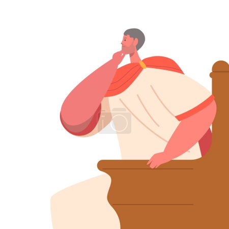 Illustration for Pontius Pilate, Roman Governor Sitting on Throne Making Decisionduring Trial on Jesus Christ. Succumbing To Political Pressure And Handing Jesus Over To Be Executed. Cartoon People Vector Illustration - Royalty Free Image