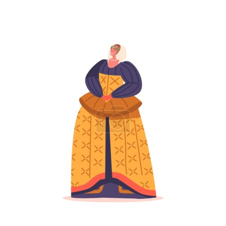 Illustration for Woman Character Wear Exquisite Renaissance Attire of Bygone Era Express Elegance And Grandeur, Capturing The Essence Of Artistic Beauty And Cultural Richness. Cartoon People Vector Illustration - Royalty Free Image