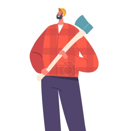 Illustration for Strong Lumberjack With A Sturdy Axe, Ready To Tackle Trees. Hardworking, Skilled, And Fearless, Character Use Strength And Precision To Fell Timber In The Forest. Cartoon People Vector Illustration - Royalty Free Image