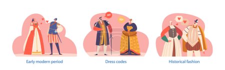 Illustration for Characters in Exquisite Renaissance-era Costumes, Showcasing Intricate Details, Fine Fabrics, And An Appreciation For Artistry And History of Early Modern Period. Cartoon People Vector Illustration - Royalty Free Image