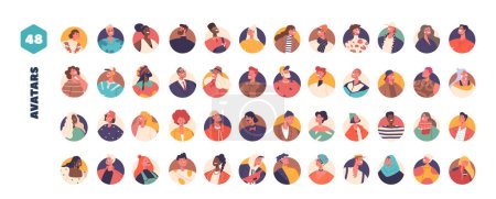 Ilustración de Diverso carácter Avatares conjunto: Amplia gama de etnias, edades, géneros y estilos, niños, adultos, ancianos retratos adecuados para diversas aplicaciones y plataformas. Dibujos animados Gente Vector Ilustración - Imagen libre de derechos