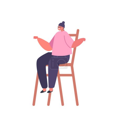 Téléchargez les illustrations : Petite Enfant Assis sur Tabouret. Caractère fille sereine assis gracieusement sur une chaise, gesticuler et communiquer, Exudant la tranquillité et l'équilibre avec un comportement détendu. Illustration vectorielle des personnages de bande dessinée - en licence libre de droit