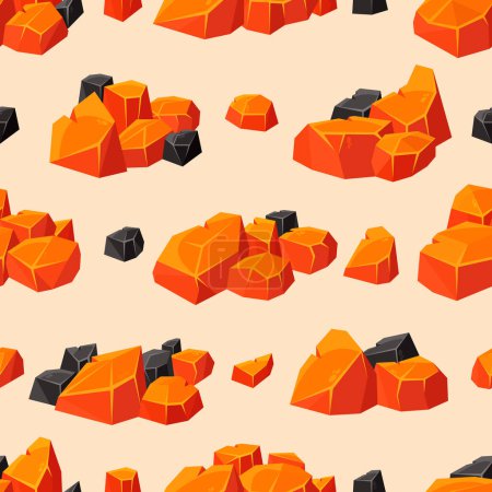 Illustration for Seamless Pattern Featuring Hot Coals. Visually Striking Design That Showcase A Repeated Arrangement Of Fiery Hot Coals, Adding Intensity And Warmth To Any Project Or Decor. Cartoon Vector Illustration - Royalty Free Image