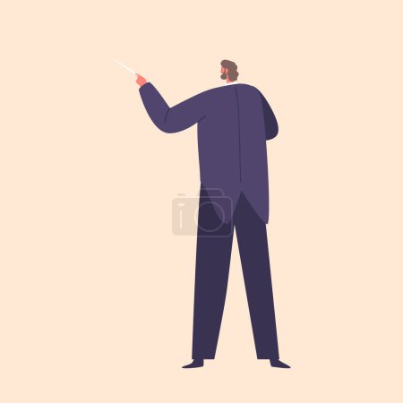 Illustration for Elegant Conductor Male Character Passionately Leading The Symphony, Commanding Attention With Precise Gestures, Guiding Musicians Through Intricate Melodies. Cartoon People Vector Illustration - Royalty Free Image