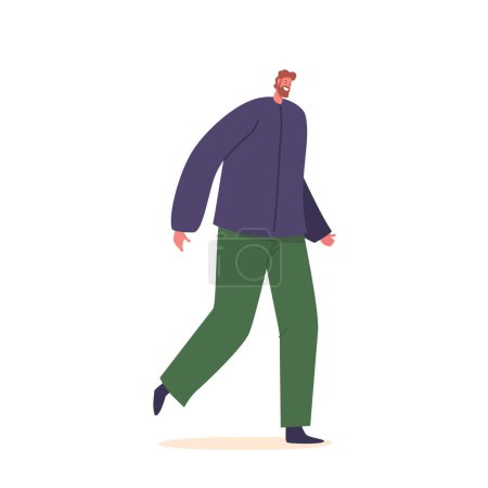 Illustration for Walking Male Character. Adult Bearded Man Strolling With A Confident Stride, Exuding A Sense Of Purpose As He Moves Through The World With A Determined Stride. Cartoon People Vector Illustration - Royalty Free Image