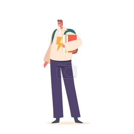 Illustration for Man Student Character Carrying Books, Determined To Expand Knowledge And Excel Academically. Eager To Learn, He Embraces The Challenges Of Education With Diligence. Cartoon People Vector Illustration - Royalty Free Image