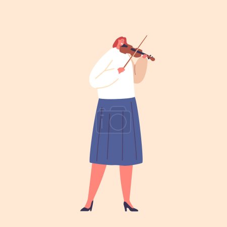 Illustration for Elegant And Poised, A Classic Musician Female Character Captivates The Audience With The Violin On Stage, Enchanting All With Their Melodic And Skillful Performance. Cartoon People Vector Illustration - Royalty Free Image