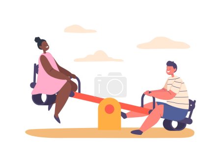 Children Characters Joyfully Playing On Teeterboard Swings, Giggling And Soaring Through The Air, Experiencing Thrilling Moments Of Weightlessness And Pure Fun. Cartoon People Vector Illustration