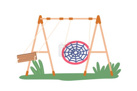 Illustration for Swings are Suspended Seats That Swing Back And Forth, Bringing A Sense Of Freedom And Exhilaration. Fun And Thrilling Outdoor Equipment That Provides Joy And Entertainment. Cartoon Vector Illustration - Royalty Free Image