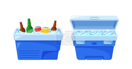 Illustration for Compact And Efficient Containers Refrigerators Offers Portable Cooling Solutions For Food And Beverages. Ideal For Travel, Beach, Picnic, Ensure Freshness And Convenience. Cartoon Vector Illustration - Royalty Free Image