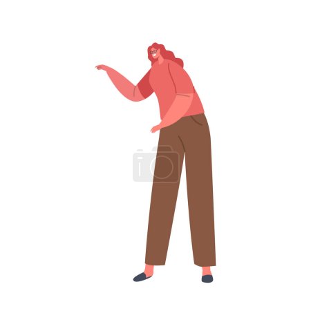 Illustration for Expressive Woman Making Dynamic Gestures, Conveying Emotions Through Her Body Language. Smiling Female Character Capturing Attention And Evoking Curiosity. Cartoon People Vector Illustration - Royalty Free Image