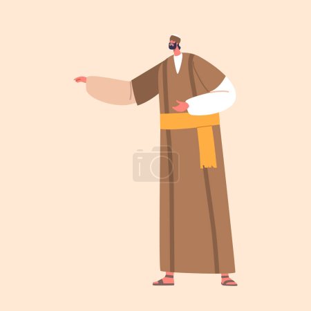 Illustration for Ancient Israelite Man Isolated on Beige Background. Male Character Wear Long Robe, headwear And Sandals, With Beard, Followed A Strict Religious Code. Cartoon People Vector Illustration - Royalty Free Image