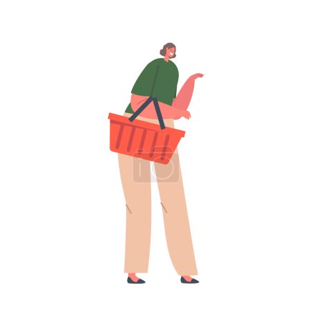 Illustration for Fashionable Woman Holding A Shopping Basket, Exuding Style And Confidence. Female Character Carries Purchases, Showcasing Her Impeccable Taste And Love For Shopping. Cartoon People Vector Illustration - Royalty Free Image