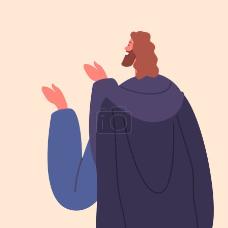 Illustration for Praying Male Character Rear View. Ancient Israelite Man Pray With Reverence And Devotion, Expressing Spiritual Connection And Seeking Guidance From A Higher Power. Cartoon People Vector Illustration - Royalty Free Image