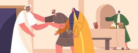 Illustration for After His Resurrection, Jesus Appeared To Apostles, Reassuring Them Of His Triumph Over Death, Strengthening Their Faith And Commissioning Them To Spread Good News To The World. Vector Illustration - Royalty Free Image