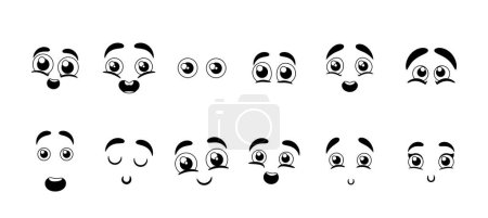 Ilustración de Delicioso conjunto de adorables emojis, perfecto para expresar una amplia gama de emociones y agregar un toque lúdico a sus mensajes y conversaciones. Sonríe, Sorprendido, Admira. Ilustración de vectores de dibujos animados - Imagen libre de derechos