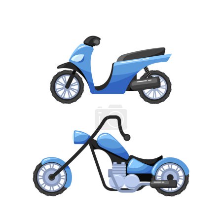 Illustration for Motorcycles, Featuring A Variety Of Models And Styles. Perfect For Motorcycle Enthusiasts And Collectors, Showcasing The Thrill And Power Of These Two-wheeled Machines. Cartoon Vector Illustration - Royalty Free Image