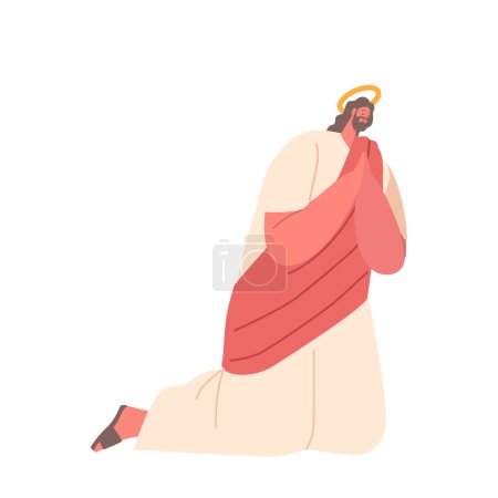 Illustration for Jesus Praying, Solemn And Powerful Image Depicting Jesus Character In Prayer, Conveying A Sense Of Reverence, Spirituality, And Connection With A Higher Power. Cartoon People Vector Illustration - Royalty Free Image