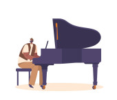 Pianist Male Character Playing Jazz Musical Composition on Grand Piano for Performance on Stage. Talented African American Musician Man Artist Performing on Scene. Cartoon Vector Illustration magic mug #661330682