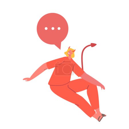 Illustration for Mischievous Devil Female Character with A Speech Bubble, Ready To Provoke With Its Words. Symbolic Of Temptation, Mischief, And Cunning Communication. Cartoon People Vector Illustration - Royalty Free Image
