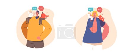 Illustration for Isolated Icons with Man and Woman Making Choice With Angel And Demon On Shoulders, Symbolizing The Dilemma. Elements with Thinking Male and Female Characters. Cartoon People Vector Illustration - Royalty Free Image