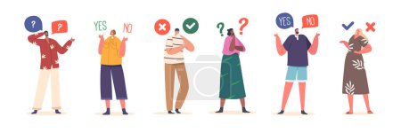 Illustration for Decision-making Concept. Vector Characters Contemplating Options And Deciding Between Yes Or No, Navigating Through Uncertainty And Evaluating Potential Outcomes To Reach A Conclusive Choice - Royalty Free Image