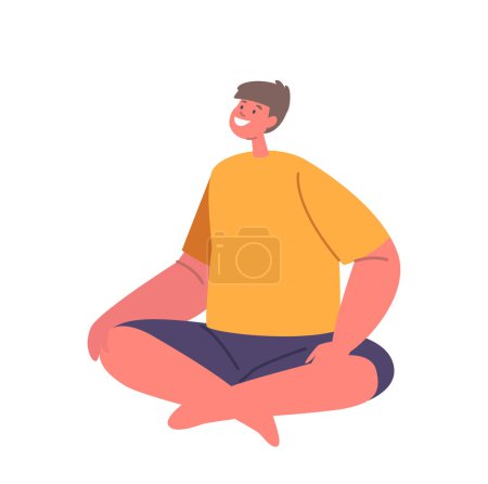 Illustration for Joyful Child Boy Character Sitting On Floor With Radiant Smile, Exuding Happiness And Innocence. Playful Expression Captures Essence Of Pure Joy And Brings Warmth. Cartoon People Vector Illustration - Royalty Free Image