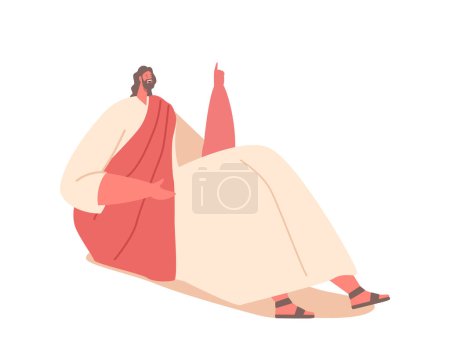 Illustration for Jesus Character Seated On Floor, Captivatingly Shares Parables, Inviting Listeners To Ponder And Learn From His Profound Teachings, Fostering Wisdom, And Spiritual Enlightenment. Vector Illustration - Royalty Free Image