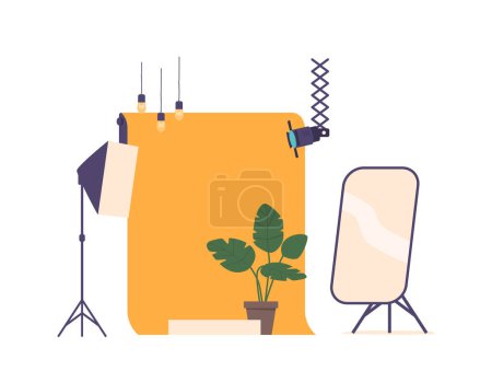 Illustration for Modern Photo Studio Interior with Professional Lighting, Adjustable Backdrop, State-of-the-art Equipment To Create Stunning And High-quality Images For Photography Needs. Cartoon Vector Illustration - Royalty Free Image