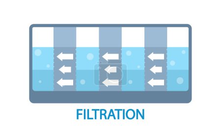 Illustration for Water Filtration Removes Impurities And Contaminants, Ensuring Clean And Safe Drinking Water. It Improves Taste, Removes Bacteria, Chlorine, Sediment, And Harmful Substances. Vector Illustration - Royalty Free Image