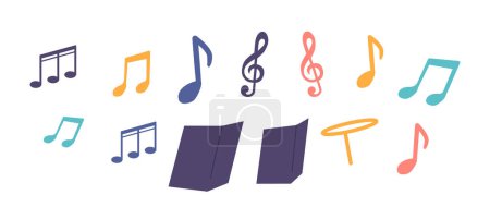Illustration for Set Of Music Notes And A Clef Symbol, Representing The Beauty And Harmony Of Music. Collection of Musical Symbols Perfect For Musicians, Composers, And Music Enthusiasts. Cartoon Vector Illustration - Royalty Free Image