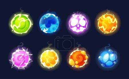 Illustration for Set Of Magic Spheres, Possessing Mystical Powers And Captivating Colors, Allowing Users To Unlock Hidden Realms And Unleash Their Inner Sorcery. Enchanting Wizard Balls. Cartoon Vector Illustration - Royalty Free Image