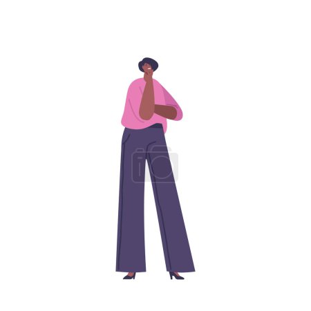 Ilustración de Personaje contemplativo e inteligente de la mujer negra irradiando fuerza y resiliencia, con una profundidad de emociones y una poderosa presencia que cautiva e inspira. Dibujos animados Gente Vector Ilustración - Imagen libre de derechos