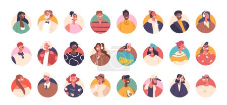 Illustration for Diverse Collection Of Character Avatars Representing Various Genders, Ethnicities, And Professions, Perfect For Creating Inclusive And Vibrant Digital Environments. Cartoon People Vector Illustration - Royalty Free Image