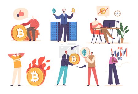 Illustration for People doing Efficient Execution Of Cryptocurrency Transactions And Management Of Digital Assets Through Secure Protocols And Blockchain Technology For Financial Operation. Cartoon Vector Illustration - Royalty Free Image