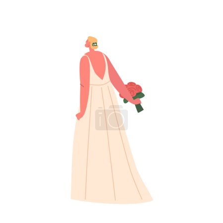 Illustration for Radiant Bride Character Beams With Happiness, Clutching A Striking Bouquet That Complements Her Dress, Creating A Picturesque Scene That Captures The Beauty And Bliss Of A Wedding. Vector Illustration - Royalty Free Image