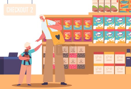 Screaming And Crying Child Character In A Supermarket Demanding to Buy Chips, Throwing A Tantrum, Causing Chaos And Attracting Attention From Everyone Nearby. Cartoon People Vector Illustration