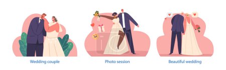 Illustration for Isolated Elements with Elegant Bride In A White Gown And Groom In A Tuxedo, Standing Next To Each Other With Loving Smiles On Their Faces, Ready To Exchange Their Vows And Celebrate Their Union - Royalty Free Image