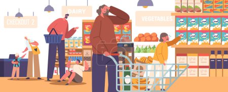 Loud And Emotionally Charged Child Character Caused A Scene In Supermarket, Crying And Screaming Uncontrollably, Drawing The Attention Of Other Shoppers And Staff. Cartoon People Vector Illustration