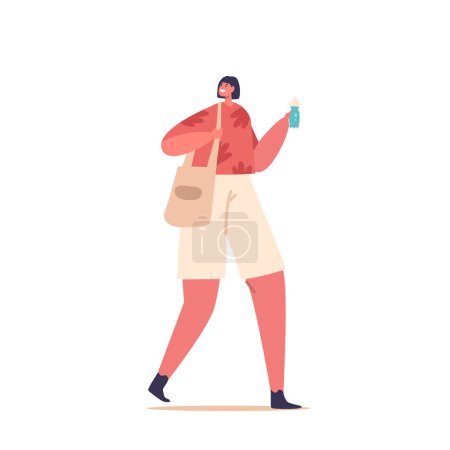 Illustration for Woman Character Drinks Refreshing Water, Quenching Her Thirst And Hydrating Her Body. She Sips From A Bottle, Replenishing Herself And Enjoying The Simple Pleasure. Cartoon People Vector Illustration - Royalty Free Image
