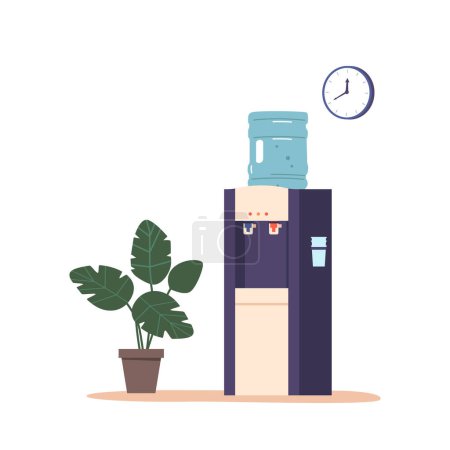 Illustration for Refreshing And Invigorating Water Cooler in Office, Provides A Thirst-quenching Experience. Its Chilled Temperature Offers A Soothing Sensation And A Revitalizing Effect. Cartoon Vector Illustration - Royalty Free Image