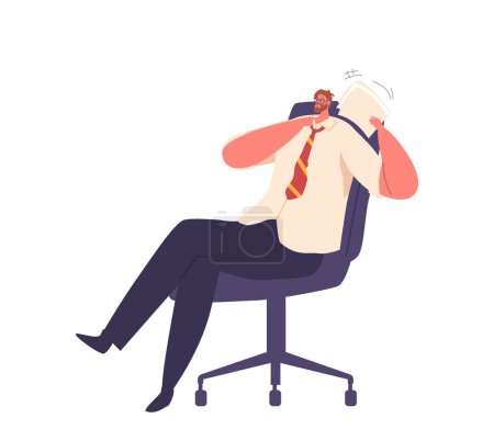 Illustration for Office Worker Male Character Improvises With Paper Fan To Combat Heat And Stay Cool During Hot Weather. Resourceful Solution For Personal Comfort. Cartoon People Vector Illustration - Royalty Free Image