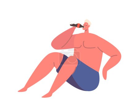 Ilustración de Sweating Man Sentado en el suelo busca alivio, saciando la sed con Cola. Hombre Carácter Encontrar un respiro momentáneo del calor sofocante en su casa. Dibujos animados Gente Vector Ilustración - Imagen libre de derechos