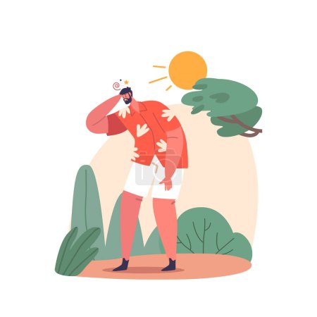 Illustration for Man Feel Heat-induced Dizziness, Sensation Of Lightheadedness And Instability Experienced By Character When Exposed To High Temperatures On The Street. Cartoon People Vector Illustration - Royalty Free Image